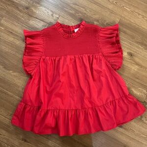 Entro Red Ruffled Short Sleeve Top